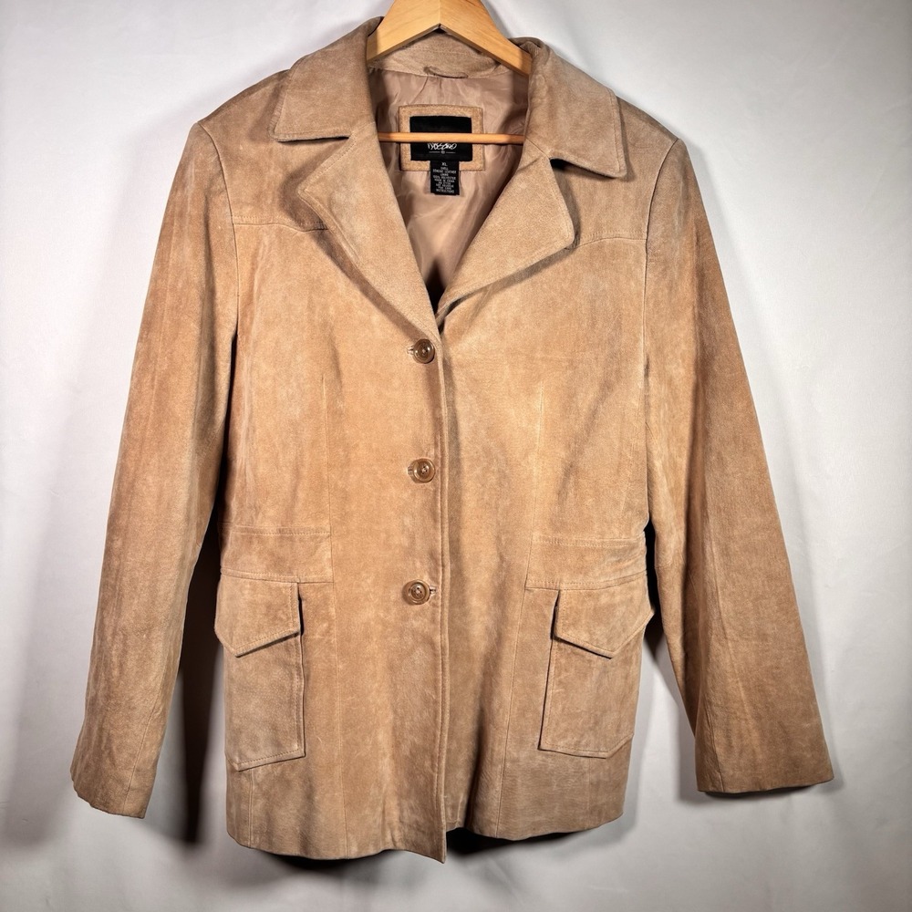 Y2K Genuine Leather Jacket Womens XL Camel Brown 90s Minimalist Layering Autumn